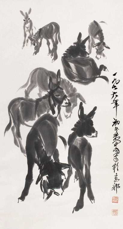 黄胄 群驴图 立轴